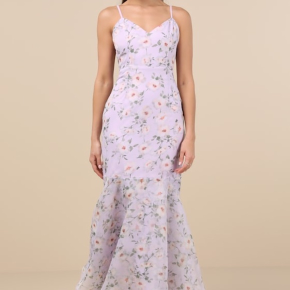 Lulus Dresses & Skirts - Lulus Pure Splendor Lavender Floral Organza Trumpet Maxi Dress Purple - Size L